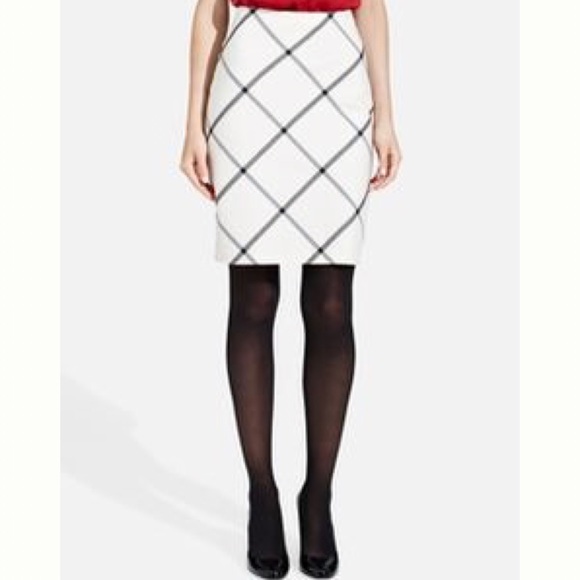 The Limited Dresses & Skirts - Beige Black Brown Lined Plaid Print Pencil Skirt